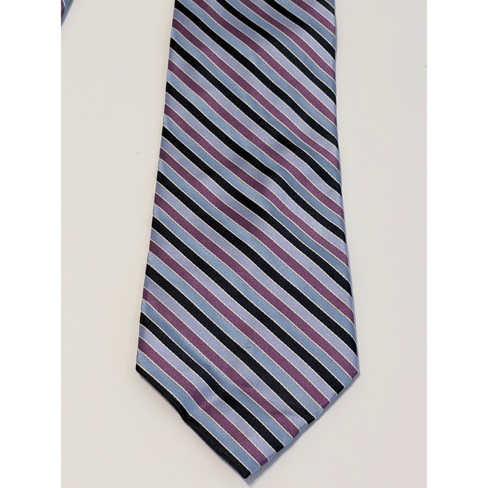 Croft & Barrow Mens Silk Necktie Blue Purple Black Diagonal Striped Classic Tie